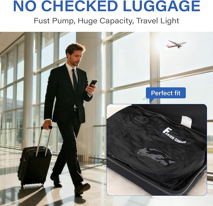 Travel Vacuum Bags with Pump,40L Built-in Air Pump Vacuum Bags for Travel,180°Open, Reusable Compression Bags for Carry On Suitcases and Backpack(1PC(Built-in Air Pump))