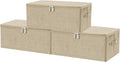 ANMINY 3PCS Storage Bins with Zipper Lids 13 Qt Lidded Fabric Storage Boxes Baskets Cubes with Handles Collapsible Washable Cotton Linen Closet Shelf Clothes Organizer Containers - Beige, Small