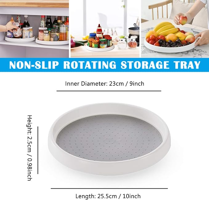 Pantry Lazy-Susan Turntable Cabinet Organizer - 10-inch Non-Skid Spin Spice Rack - 2 Pack Lazy Susans for Fridge BPA Free