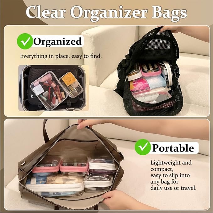 4 pcs Clear Zipper Pouches, Hard Shell Zipper Case, Makeup Organizer | Travel Toiletry bag, Diaper Bag, Travel Organizer, Clear Cosmetic Bag,Toy Storage Bins (M+3S Pink)