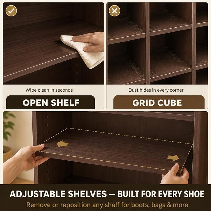 Homieasy 9-Tier Tall Shoe Rack Cabinet for Closet & Entryway, Walnut | Wooden Narrow Shoe Organizer Cabinet with Adjustable Shelves, Freestanding, for Bedroom, Hallway