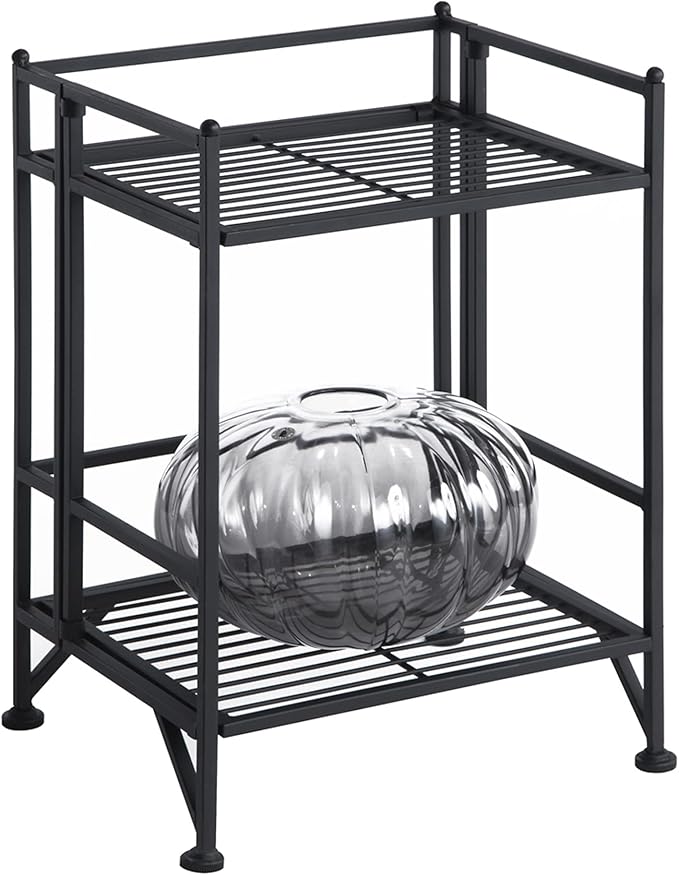 Convenience Concepts Xtra Storage Shelves - 2-Tier Folding Metal Storage Shelves, Closet Organizer for Office, Laundry Room, Bedroom, Garage, Kitchen, Bathroom, Black