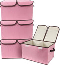 Foldable Fabric Storage Box, 16.5 x 11.8 x 9.8 inches (L x W x H), with Double-Lid & Dividers, Large Organizer for Home, Closet, Office(Pink, 4 Packs)