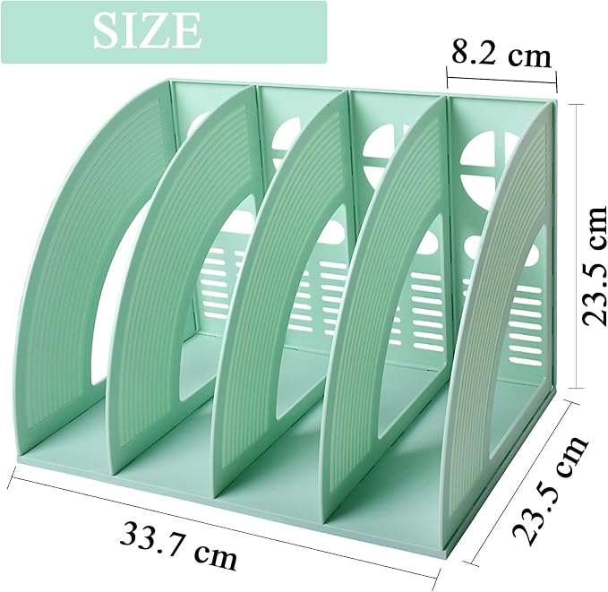 A4 File Holder Magazine File Folder Desk Organizer, 4 Vertical Compartments Bookshelf Document Divider Paper Box Bookends for Office Home Organization and Storage Racks