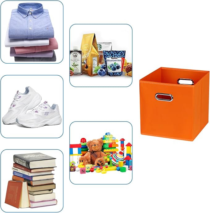Fabric Cubby Storage Bins,13x13x13 Inches,Cube Organizer Bin Foldable Storage Boxes with Dual Handles Fabric Organizer Box and collapsible Storage basket,Set of 8,Orange