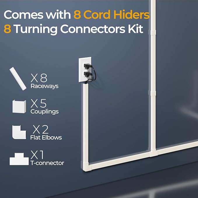 Cord Hider Kit, 113.4in Cord Covers for 2-4 Wires on Wall, Self-Adhesive Cable Hider Wire Covers for Cords on Wall, Paintable Cable Cover Raceway, Cord Hider for Walls Mount Tv, W0.95 H0.55in, Beige