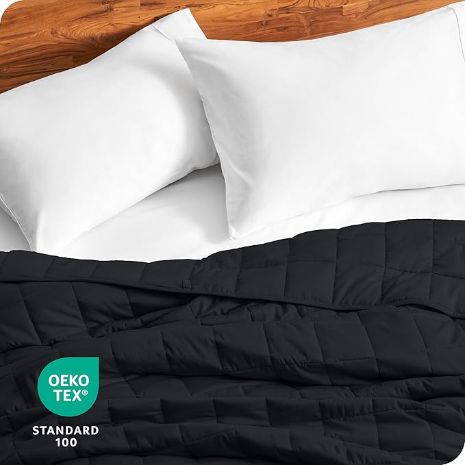 Bare Home Weighted Blanket Twin or Full Size 7lb (40" x 60") - All-Natural 100% Cotton - Premium Heavy Blanket Nontoxic Glass Beads (Black, 40"x 60")