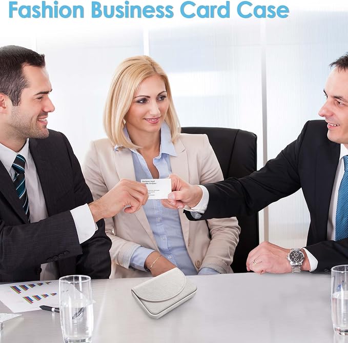 Business Card Holder，PU Leather Business Card Case Color Printing Pattern Card Holder Wallet，Pockets Magnetic Credit Card Holders for Men and Women，White