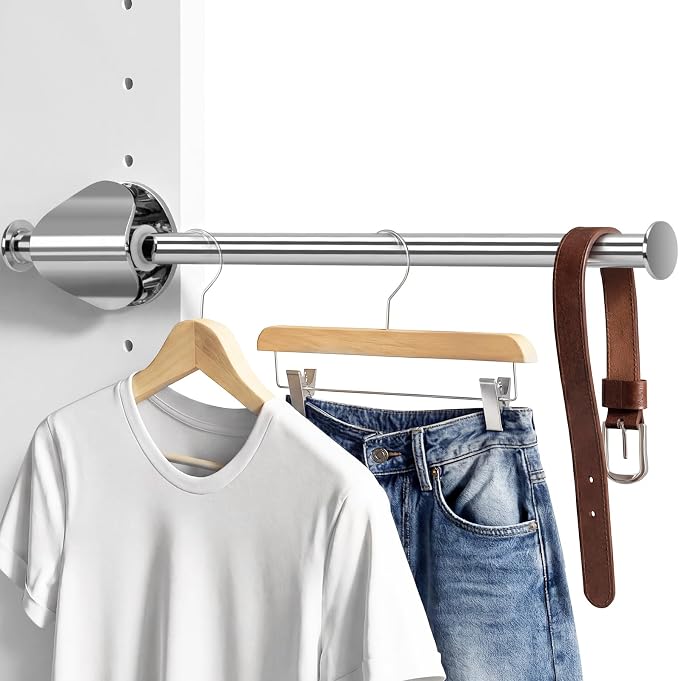 INMAKER Valet Rod for Closet Slide out | Pull out to 9.5" Hanger Rod for ≥12" Deep Closet, Sterling Silver, 1 Pack