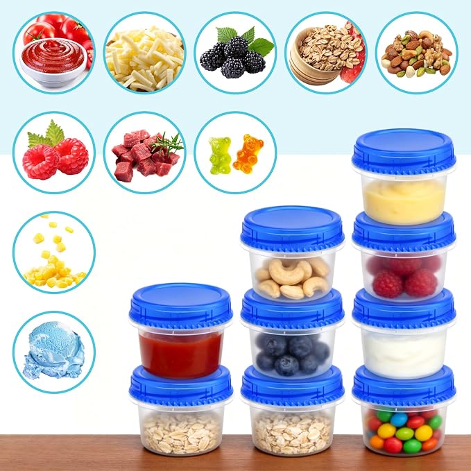 24 Pack Freezer Containers with Screw On Lids, 6 Oz Stackable Reusable Plastic Storage Container, Airtight Plastic Food Storage Containers with Twist Top Lids for Food Soup Jello Sauce