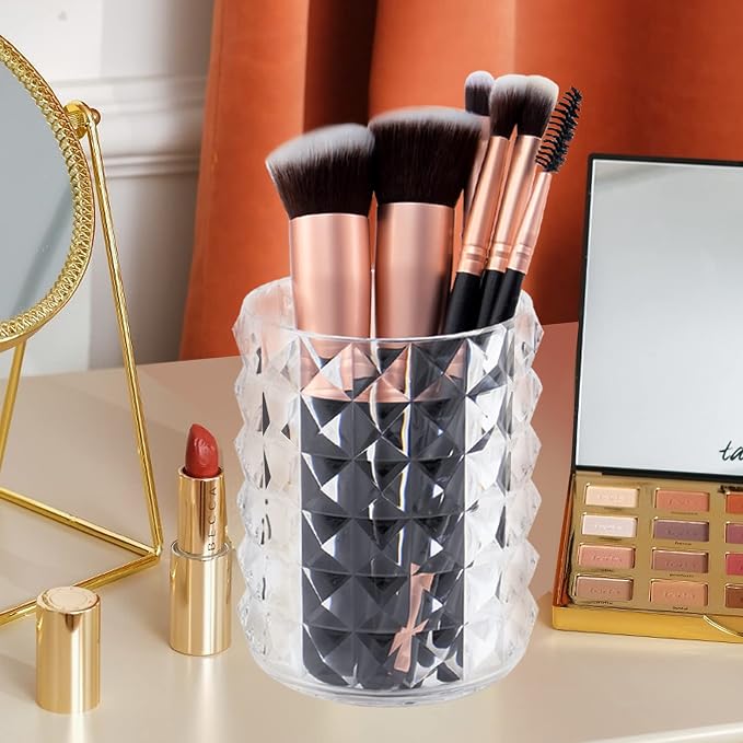 Acrylic Makeup Brush Holder, Brush Organizer, Vanity Accessories | Clear Make Up Brush Holder Organizer, Round Cosmetic Storage Cup Pen Holder for Desk Vanity, Marker Organizer Office Supplies