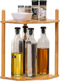 3-Tier Expandable Bamboo Corner Shelf - Dish/Plate Organizer for Cabinet, Kitchen Counter Shelf & Small Kitchen Shelf, Adjustable (11.4" H-Natural, 2-Tier)