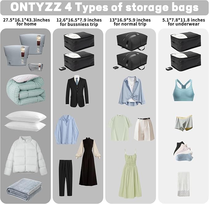 ONTYZZ Vacuum Compression Bag 20 inch Space Saver Bags Travel Case with IP67 Waterproof Zipper for Business Trip, One Bag Black