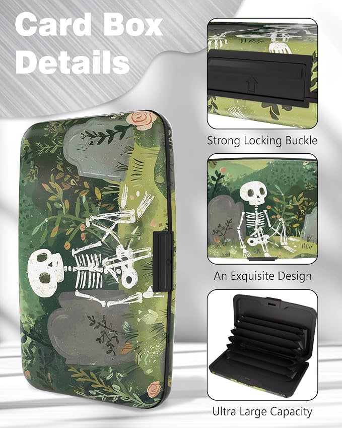 Maicican Credit Card Holder, Mini RFID Blocking Aluminum Wallet | Slim Metal Hard Case Travel Wallet ID Case for Women and Men, 4.3 x 2.9 Inches, Lonely Skeleton Frame