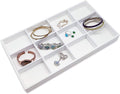 The Display Guys - Stackable Jewelry Tray and Organizer - for Drawers, Dressers, Store Display (12 Compartments, White Leatherette)