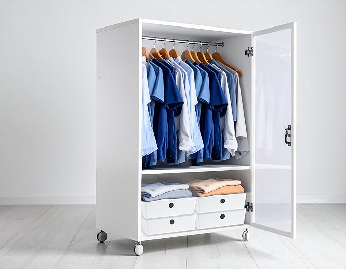 Bella White Modular Box Stackable Storage Bins with Lids Bathroom Organizer Kitchen Container Closet Shelf Organization 4 Pack (Medium)