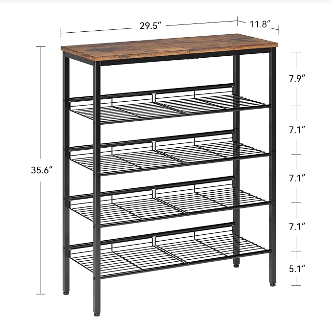 Nunsino Shoe Rack for Closet,5 Tier Shoe Organizer for Entryway,Shoe Shelf with Storage Shelves and Spacious Top,Max Holds 20 of Shoes,Rustic Brown
