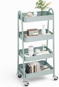 NEWBULIG 4-Tier Metal Rolling Cart with Lockable Wheels, Heavy Duty Mobile Utility Storage Shelf, Roller Book Snack Cart, Organization for Livingroom, Bathroom, Office, Green