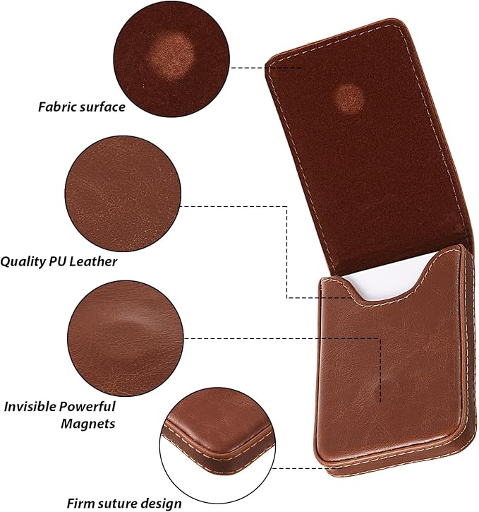 Outus 2 Pcs Business Card Holder, PU Leather Business Card Case Pocket Wallet with Magnetic Shut for Men Women(Black and Light Coffee,Classic)