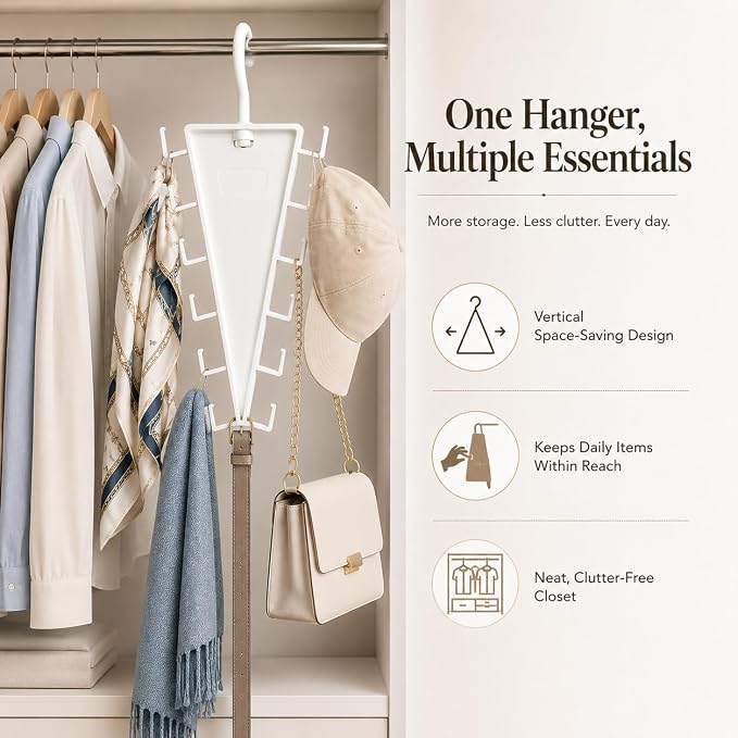V-Shaped Double-Sided Closet Organizer Hanger, Multi-Functional V-Shaped Double Sided Hanger Storage Rack, Vertical Closet Storage Rack for Shirts, Light Jackets, Hats, Scarves (1, White)
