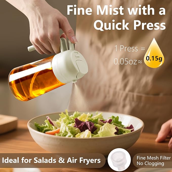 SWEET VIEW Oil Sprayer for Cooking 16oz/470ml | Glass Oil Dispenser/Pour Bottle, Kitchen Accessories, Kitchen Gadgets for Air Fryer, Salad, BBQ, with Stickers (White)