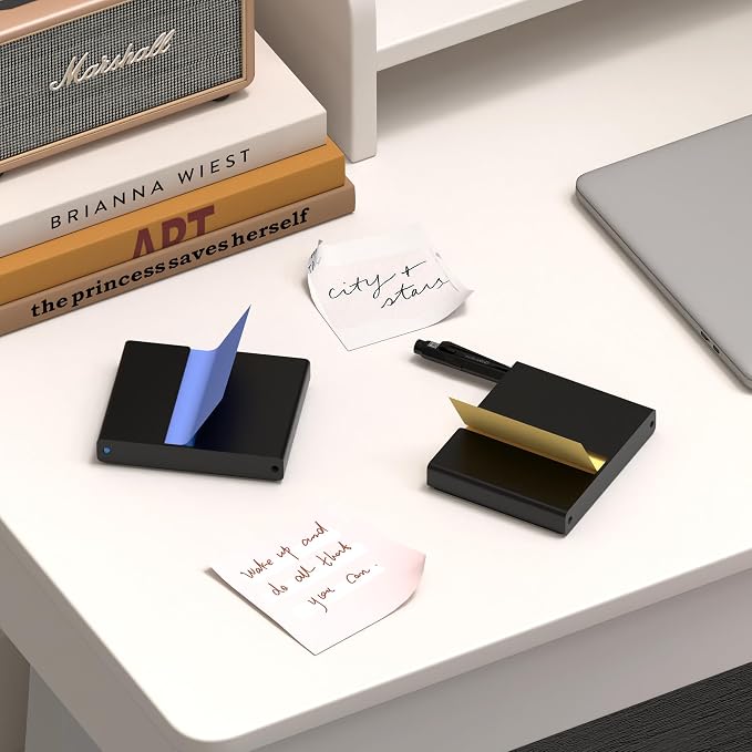 4Pcs Sticky Note Dispenser, Magnetic Sticky Note Holder for Post It Notes, 3 x 3 Inch Sticky Note Pen Organizer for Office Home Classroom, Black