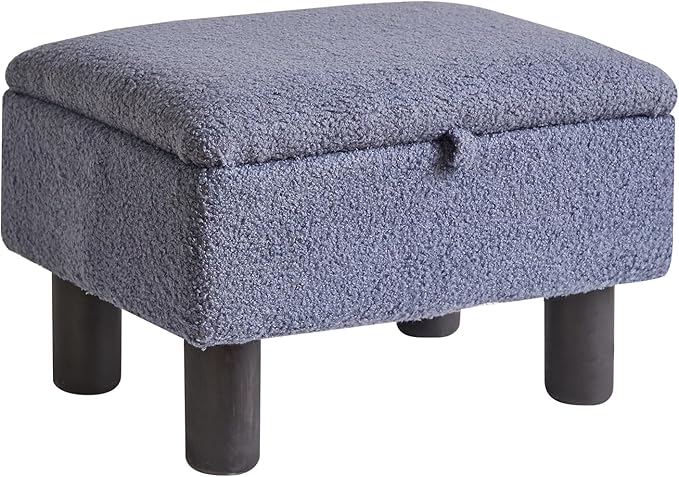 Aibiju Foot Rest for Couch, Foot Stool Ottoman with Wood Legs, Teddy Velvet Ottoman with Storage 16x12x9.5inch Flip Top Small Stool for Living Room Dorm Teddy Gray YD-JD136G