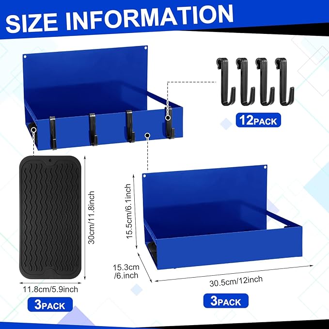 Lineshading 3 Pack Magnet Garage Organizer Magnetic Spice Rack for Refrigerator 20 lb Capacity Shelf Hanging Heavy Duty Magnetic Fridge Side for Organize Garage Tools(Blue)