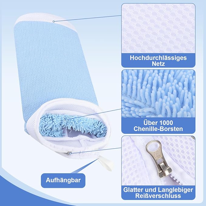 Dntorx 2 PCS Shoe Washing Machine Bags for Washer and Dryer, Blue + White | Reusable Laundry Shoe Bag, Hands Free, Hidden Self-locking Zipper, 360° Deep Cleaning, For Sneakers and All Shoes Types