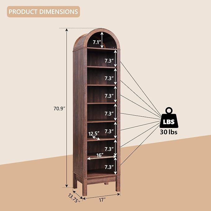 IFGET 71" Tall Arched Shoe Storage Cabinet, 8 Tiers 16 Pairs Wooden Shoe Rack with 3 Adjustable Shelves, Freestanding Shoe Closet Shelf Organizer for Entryway, Hallway, Living Room (Brown)