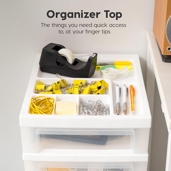 IRIS USA 4-Drawer Rolling Storage Cart, White/Clear | Keep craft supplies, office essentials, classroom items, and accessories organized with easy-access drawers for daily use