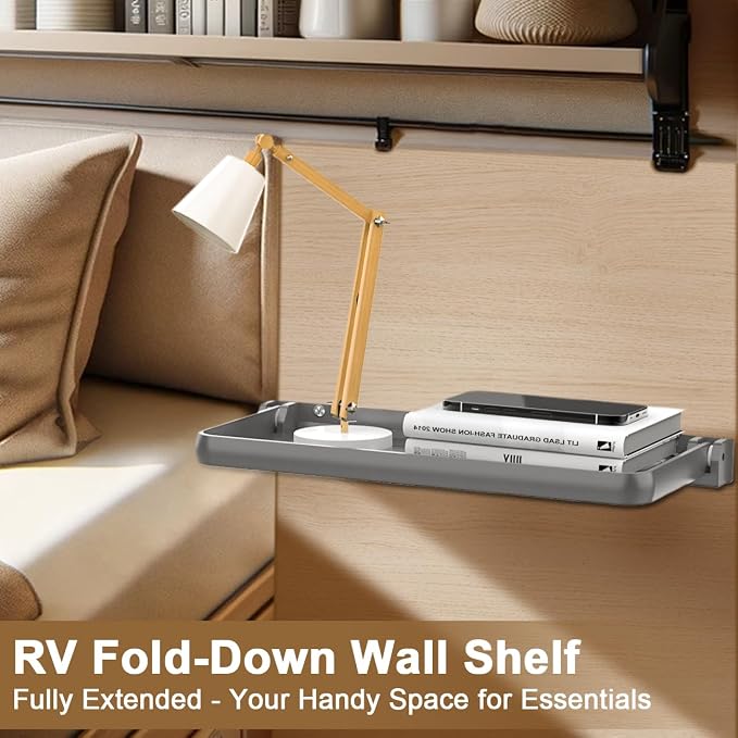Safoner RV Aluminum Fold-Down Wall Shelf - The Essential Camper Accessory for Interior Organization | Space-Efficient Versatile Floating Storage- 2 Packs