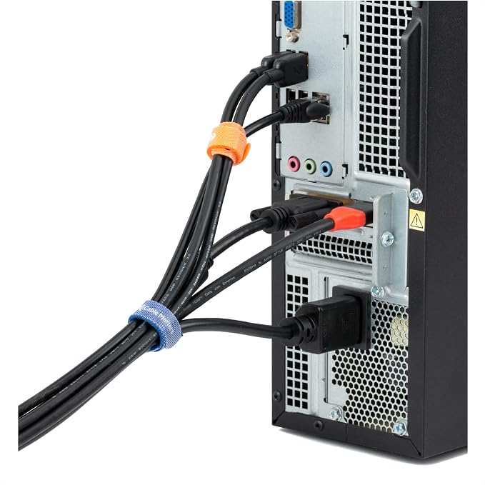 Cable Matters 100-Pack 8-Inch Hook-and-Loop Reusable Cable Ties, Multicolor | 42 Lbs Tensile Strength, Black/Blue/Orange, Cord Wrap, Zip Ties and Cable Management Straps