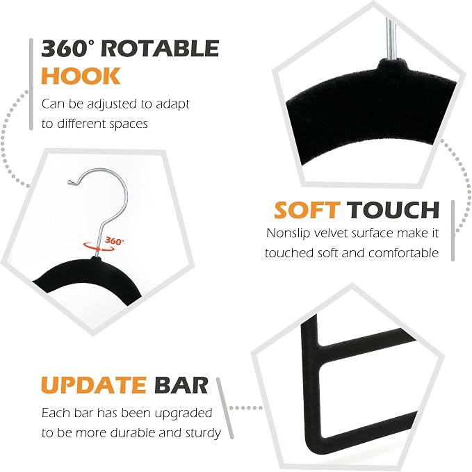 Velvet Pant Clothes Hanger Space Saving Non Slip Shorts Hanger, Myfolrena Jeans Slack Trousers Hangers Multiple Velvet Hanger Closet Organizer Storage and Organization for Jeans,Scarf,Tie(Black,3)