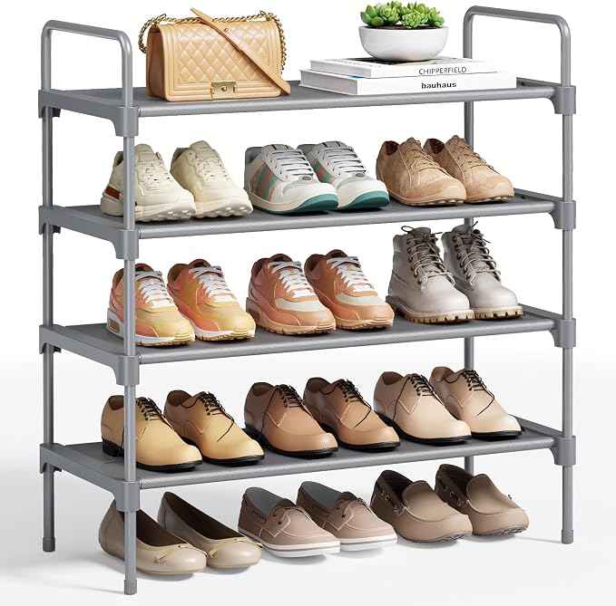 Kitsure Shoe Rack for Closet, Shoe Organizer for Front Door Entrance, Stackable Shoe Shelf, Detachable Closet Organizers and Storage, 26.6" Wide - 4 Tiers, Grey | Closet, Front Door Entrance, Entryway, Stackable & Detachable Shelf, Closet Organizers an...