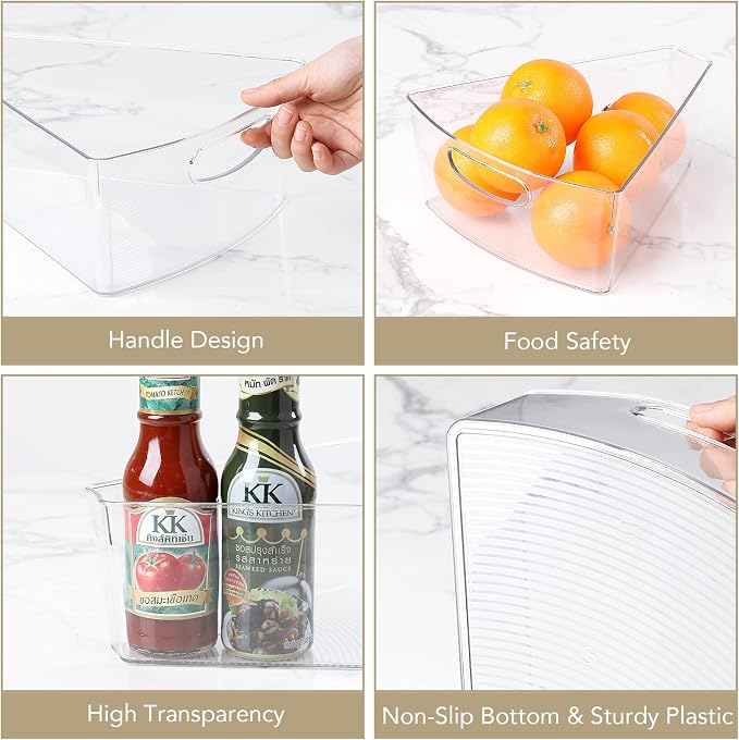URALFA Lazy Susan Organizer Set of 8, 1/8 Wedge Corner Cabinet Organizer | 10"x9.5"x4" Clear Plastic with Handles, 4" Deep Capacity, BPA-Free Food Safe , Transparent for Easy Visibility