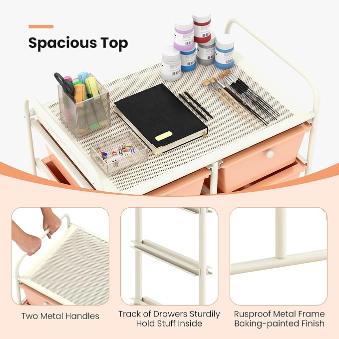 BECOMFORT 10-Drawer Rolling Cart with Drawers, Storage Cart on Wheels, Teacher Classroom Organizers with Metal Frame, Mobile Craft Cart, Trolley Utility Cart for School Office Play Room