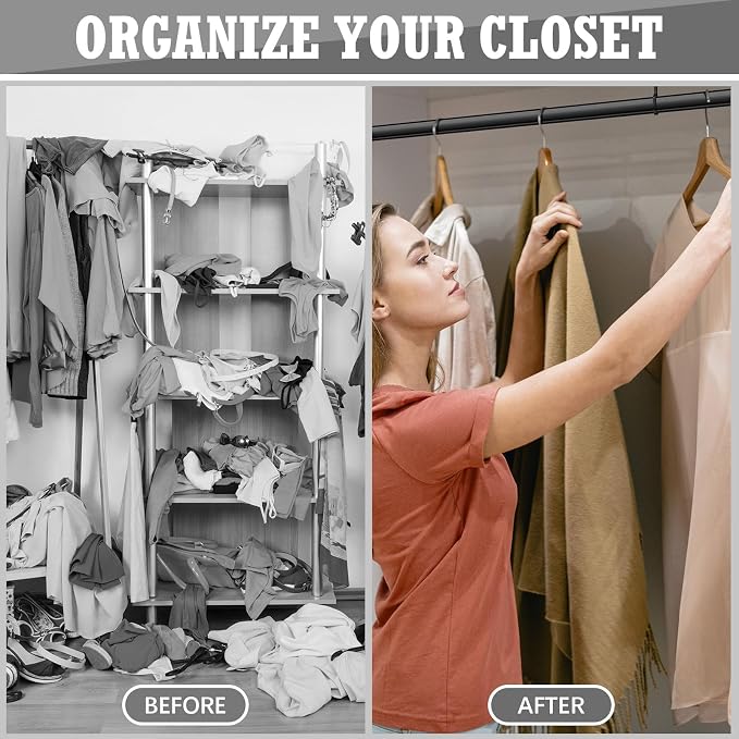 Tandefio Chrome Closet Rod 92 Inch with Oval Closet Rod 6 End Supports for Laundry Room Hanging Clothes Waterproof Shower for Curtains(Black,6 Sets)