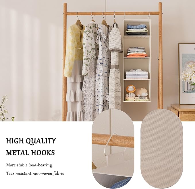 VERONLY Hanging Closet Organizer with Bamboo Shelves - Foldable Closet Storage for Baby Clothes, Towels, Scarves,Space Saving Shelves Organizer (White)