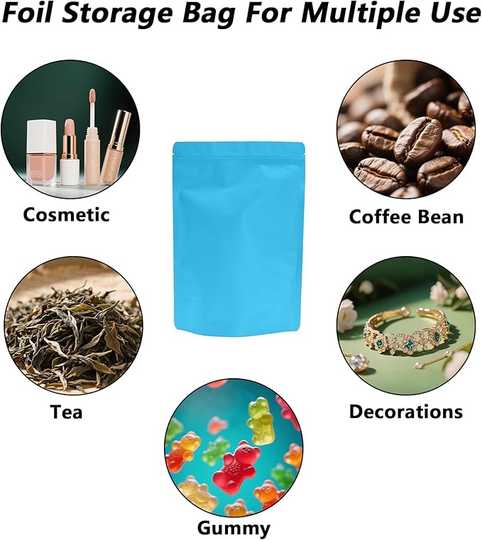 50PCS Smell Proof Resealable Pouch Bags,ULIFESTAR Aluminum Foil Flat Food Storage Bag,Sealable Pcsaging Zipper Pouches with Tear Notches for Pcsaging Lipgloss,Jewelry,etc(18*26cm/7.09*10.24",Blue)