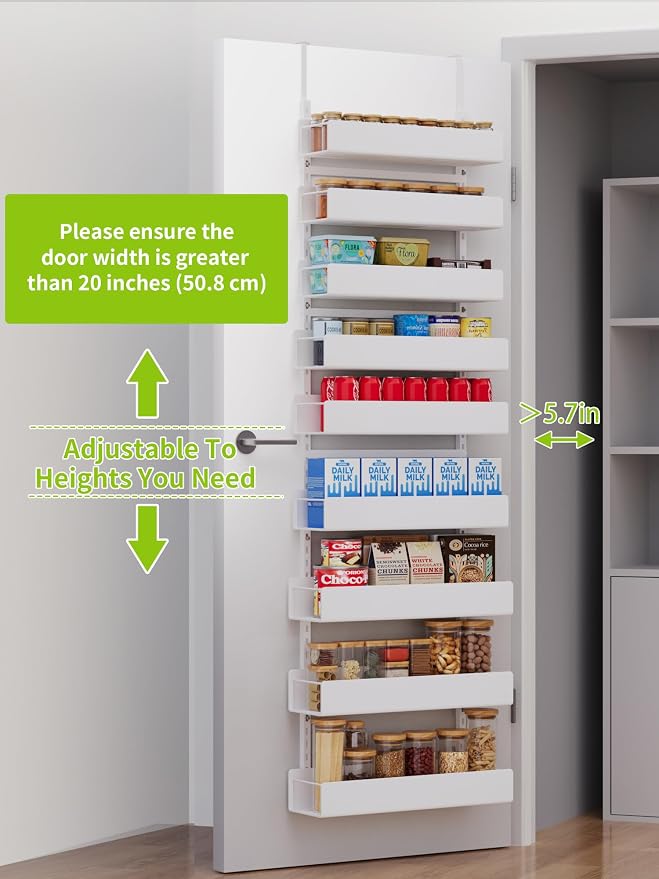 9-Tier Over Door Organizer, Heavy Duty White Metal Spice Rack Shelves for Kitchen Bathroom Laundry