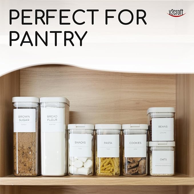168 Pantry Labels for Food Containers, Minimalist White Matte Stickers Black Fine Line Text,Preprinted Waterproof Label for Glass Jars, Bottles & Canisters,Pantry Organization Storage
