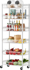 SINGAYE 6 Tier Shelf Wire Shelving Adjustable Storage Shelves Basket Rack | Adjustable Shelves with Wheels Metal Storage Unit Closet Bathroom Organizers Pantry Kitchen Garage Laundry Room White