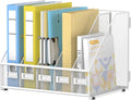 5 Vertical Compartments Magazine File Holder, Metal Binder Organizer, White | Space-Saving Desktop Storage, Built-In Label Holders, Anti-Slip Feet, Sized for Binders, Folders, Magazines and Files