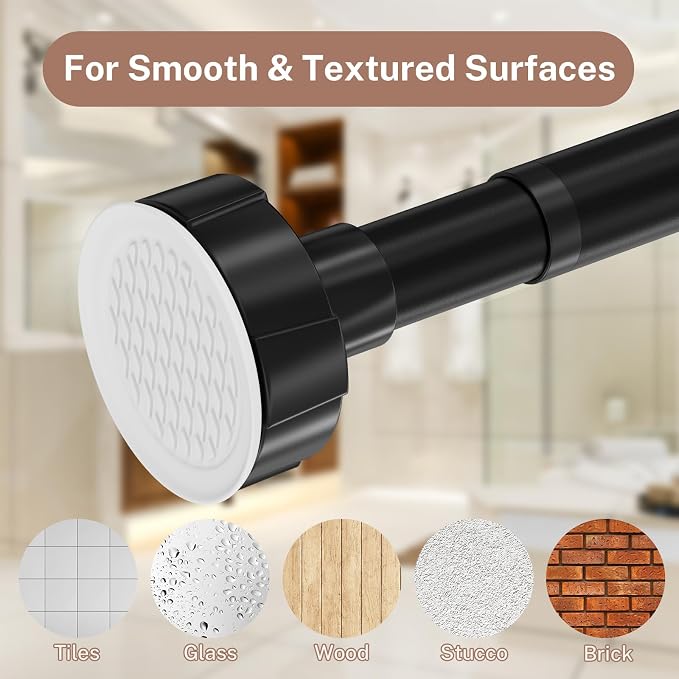 Shower Curtain Rod Tension No Drill Adjustable 48-94 Inch, Black | 1" Diameter Spring Tension Rod, Non-Slip Easy to Install Renter Friendly for Window Closet Kitchen Room Divider Doorway Patio