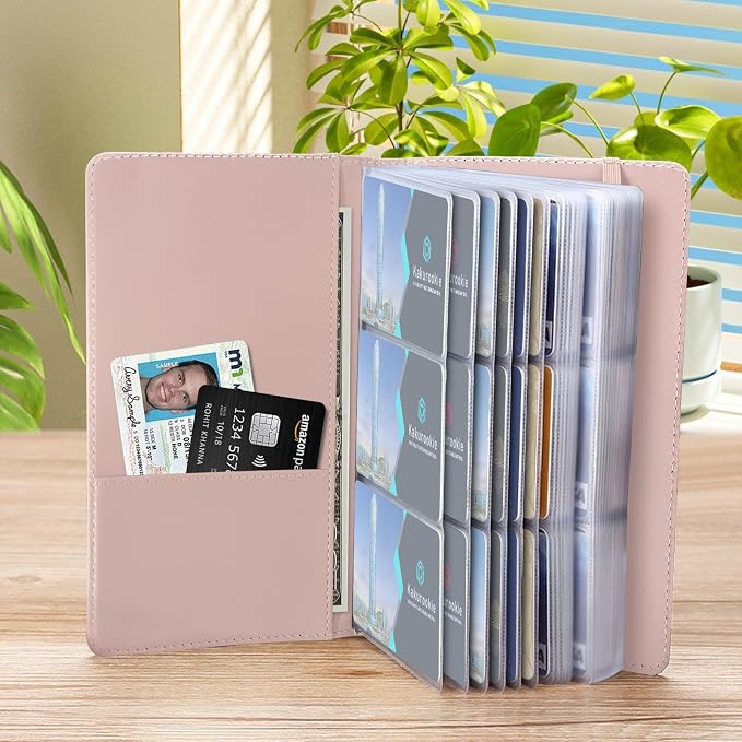 Floral Business Card Book Holder Organizer for Women, 240 Card Capacity, Stylish Name Card and Credit Card Holder for Professionals (Cow-Pink)