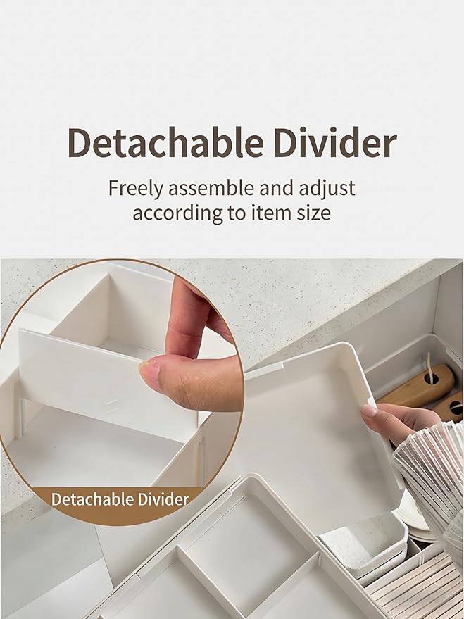 9 Compartments 4-Way Expansion Drawer Storage Box - Removable Divider for Space Saving and Organization for Cosmetics, Kitchen Utensils and Office Desk Essentials