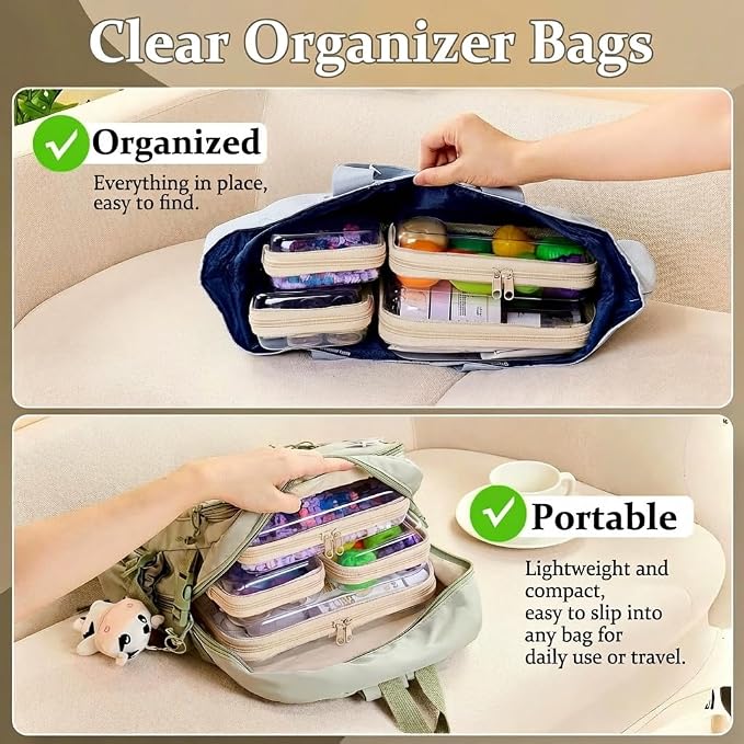 4 pcs Clear Zipper Pouches,Hard Shell Zipper Case, Toiletry Bag for Travel | CLear Diaper Bag, Toiletry Pouch, Travel Organizer, Cosmetic Bag,Toy Storage Bins (M+3S)(Ivory)
