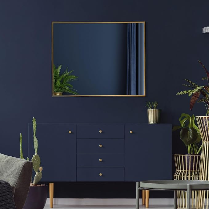 Head West Nordic Gold Stainless Steel Metal Framed Wall Mounted Vanity Mirror, Accent Decorative Mirrors for Wall Decor, Bathroom Mirrors for Over Sink, Bedroom, Living Room Entryway Hallway 24"x30"