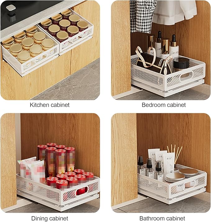 Pull Out Cabinet Organizer, Slide Out Drawers Fixed with Adhesive Nano Film, Pantry Shelves Sliding Drawer Storage Organization for Kitchen (Double Layer 15.7 * 9.4 * 10inch/40 * 24 * 25.5cm)